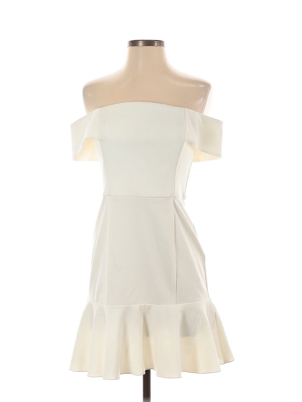 Off-Shoulder Cream Ruffle-Hem Dress